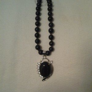 Agate Onyx Teardrop Necklace. With Crystals down the side